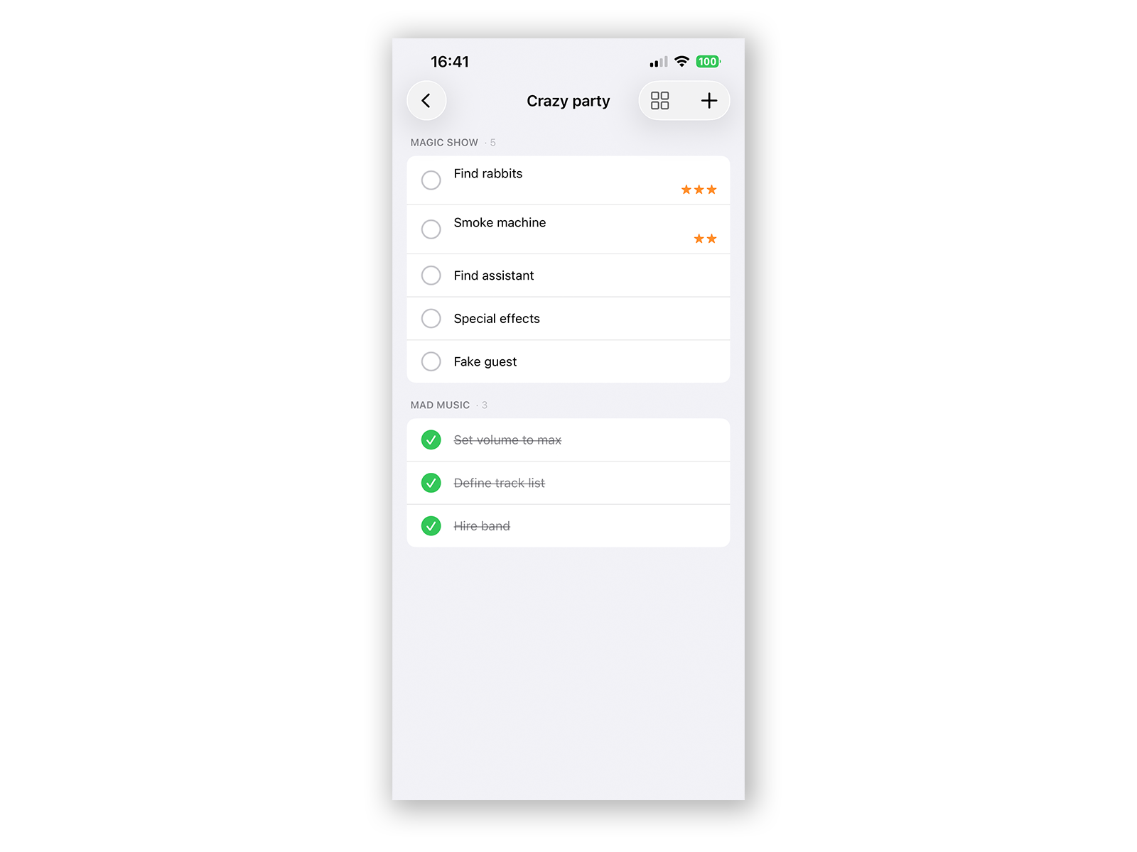 Tasks list view — iPhone